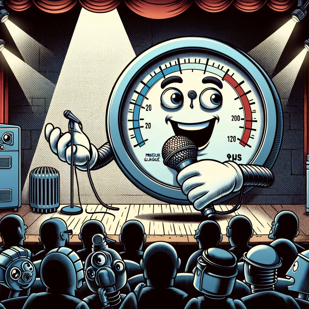A image of a pressure transducer doing stand up comedy